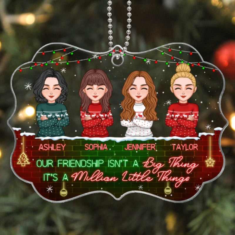 Besties Sisters Neon Light And Brick Personalized Acrylic Ornament