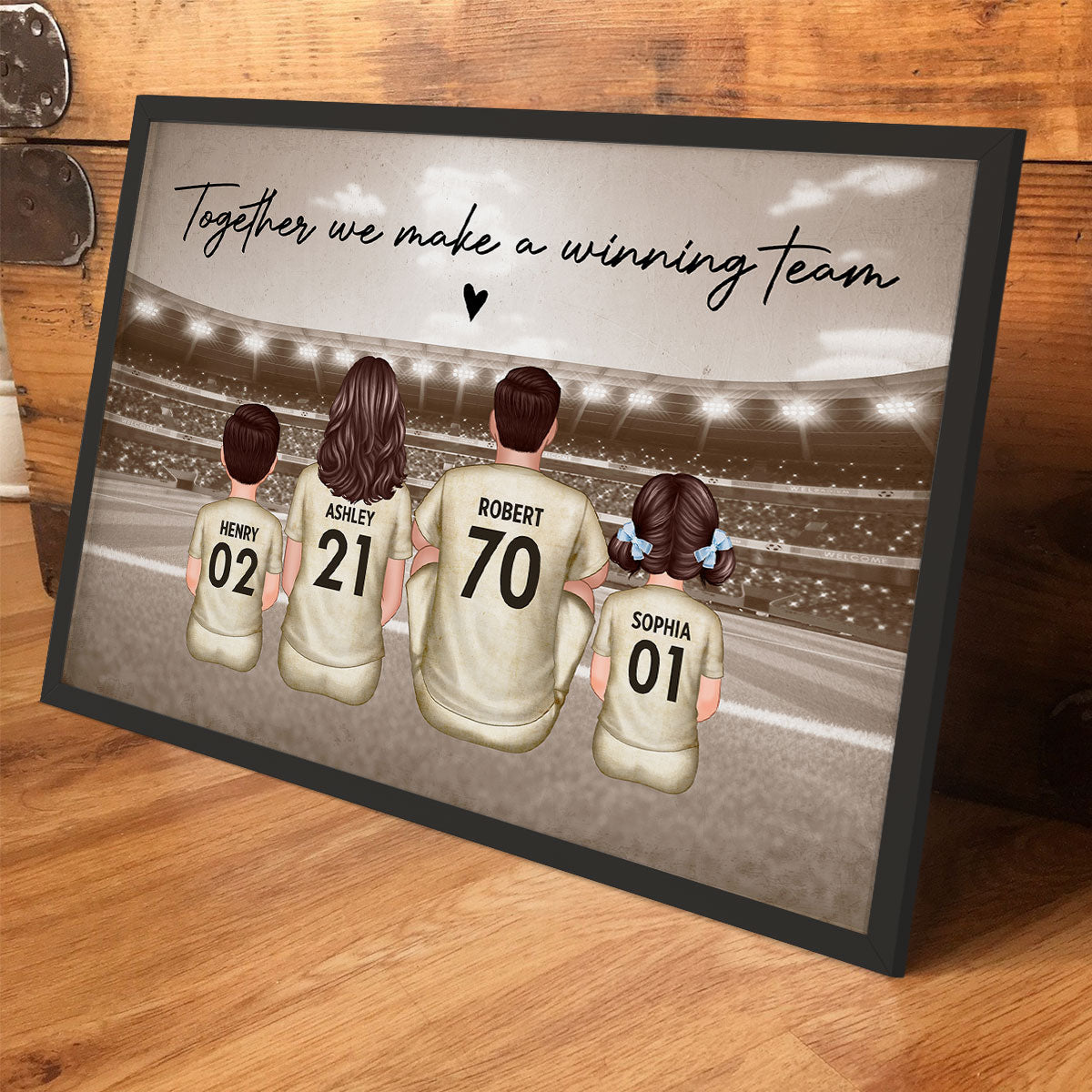 Retro Soccer Family Sitting Personalized Poster Custom Gift for Dad Husband and Home Decor
