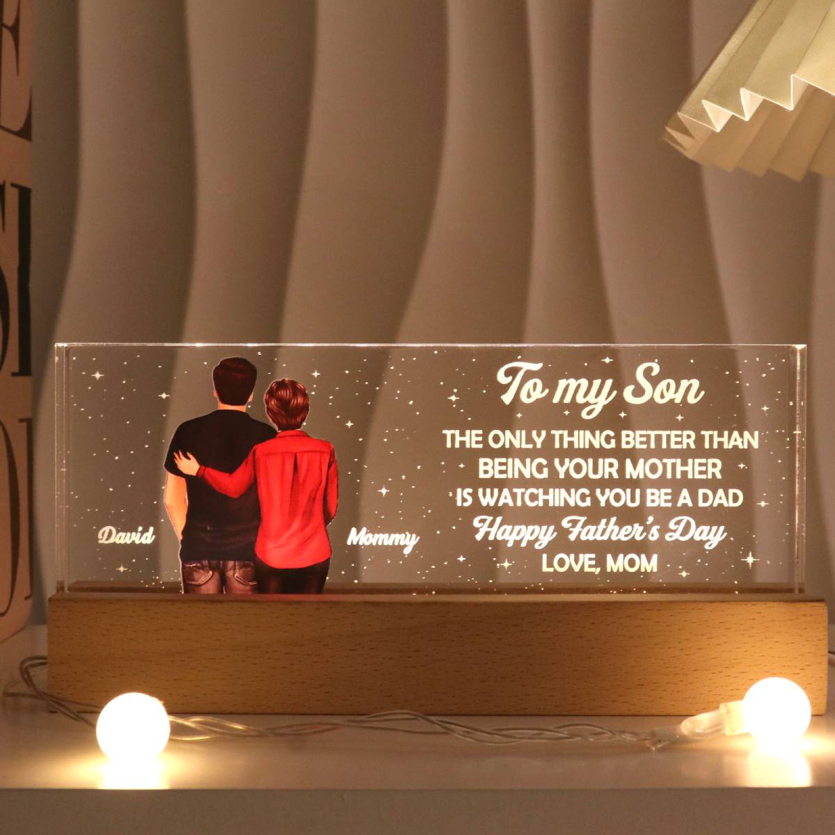 To My Son From Mom Happy Father‘s Day Back View Personalized Acrylic Block LED Night Light