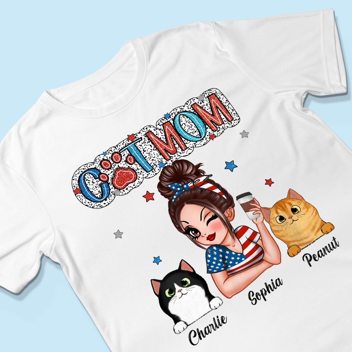 4th Of July Cat Mom Personalized Shirt, Gift For Cat Lover