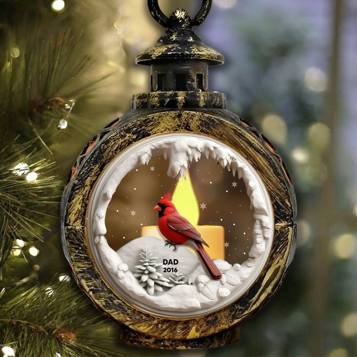 Cardinals In Winter Cave Christmas Personalized Lantern Ornament, Remembrance Gift, Sympathy Gift