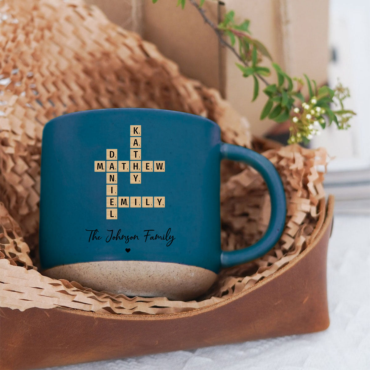 Family Crossword Art Personalized Pottery Mug, Unique Gift For Siblings, For Family
