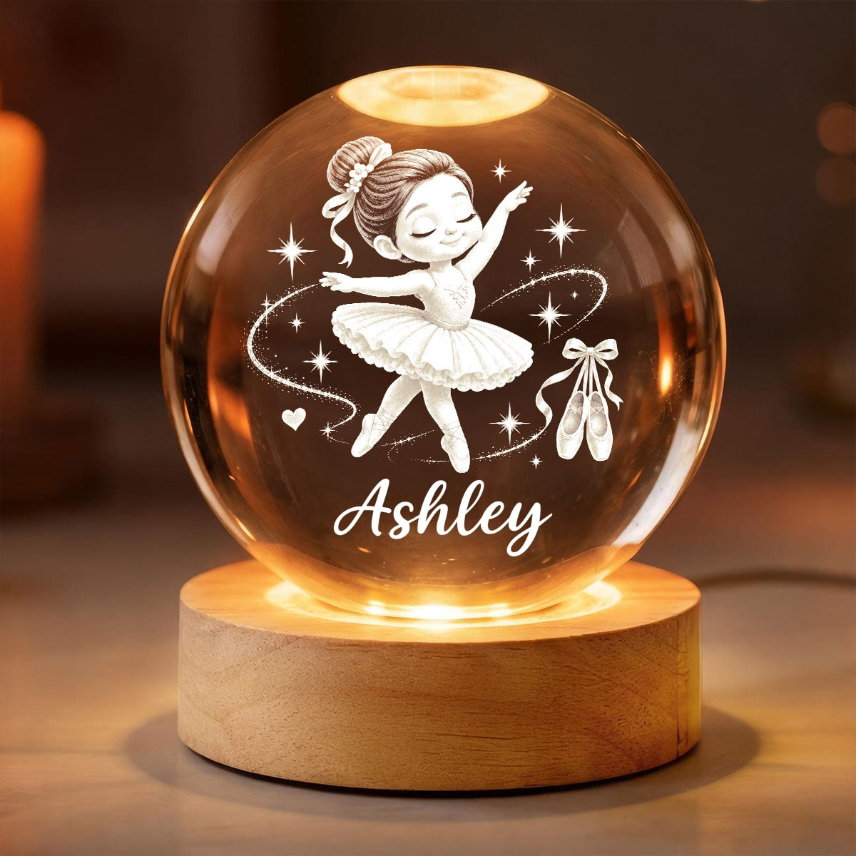 Beautiful Ballerina Girl Custom Name - Personalized Crystal Ball LED Night Light - Christmas Gift For Ballerina Girl, Daughter, Granddaughter