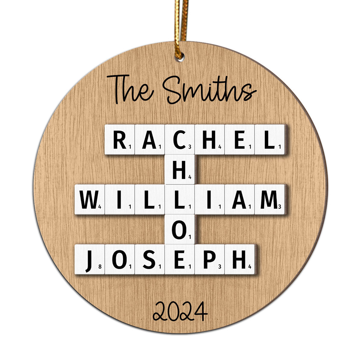 Rustic Family Names Crossword Puzzle Art Personalized 2-Layer Wooden Ornament, Christmas Gift For Family, For Parents, Grandparents, Siblings, Children