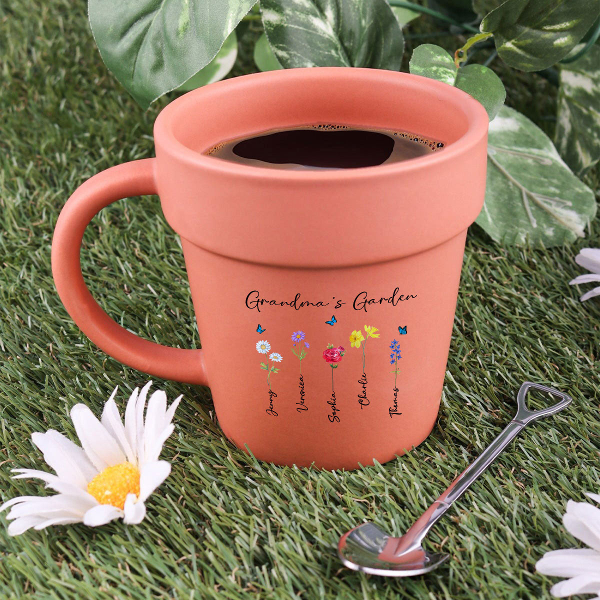 Grandma's Garden Watercolor Birth Month Flower Personalized Plant Pot Ceramic Mug