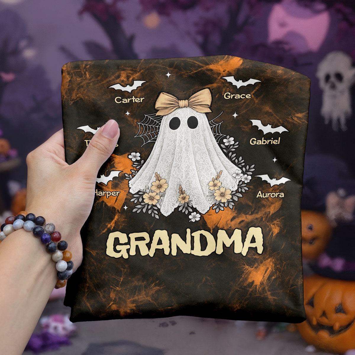 Halloween Faux Lace Pattern Boo Grandma Personalized Shirt