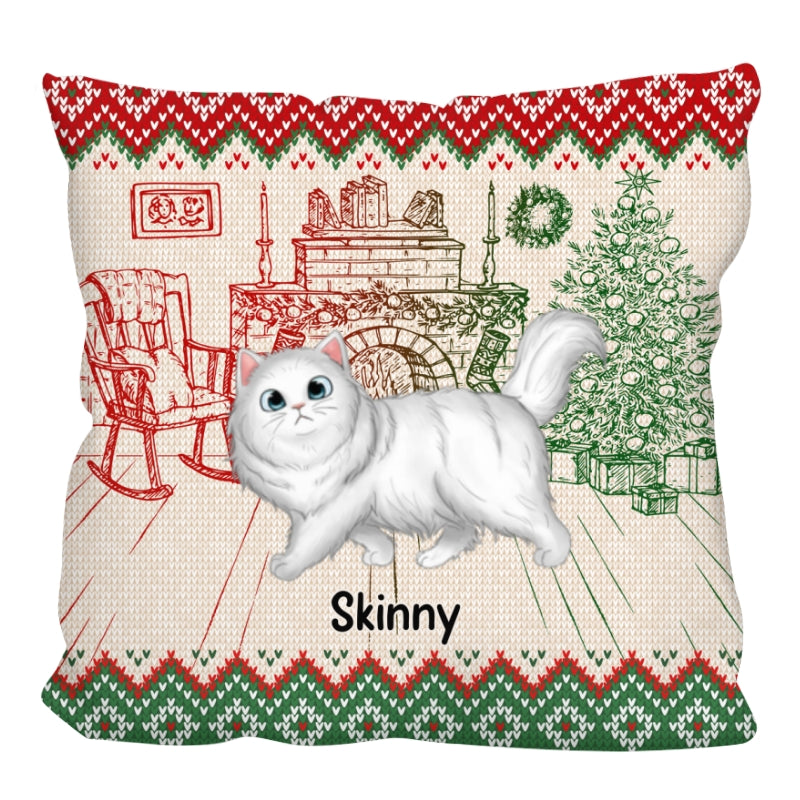 Ugly Sweater Pattern Walking Fluffy Cats Christmas Personalized Pillow (Insert Included)