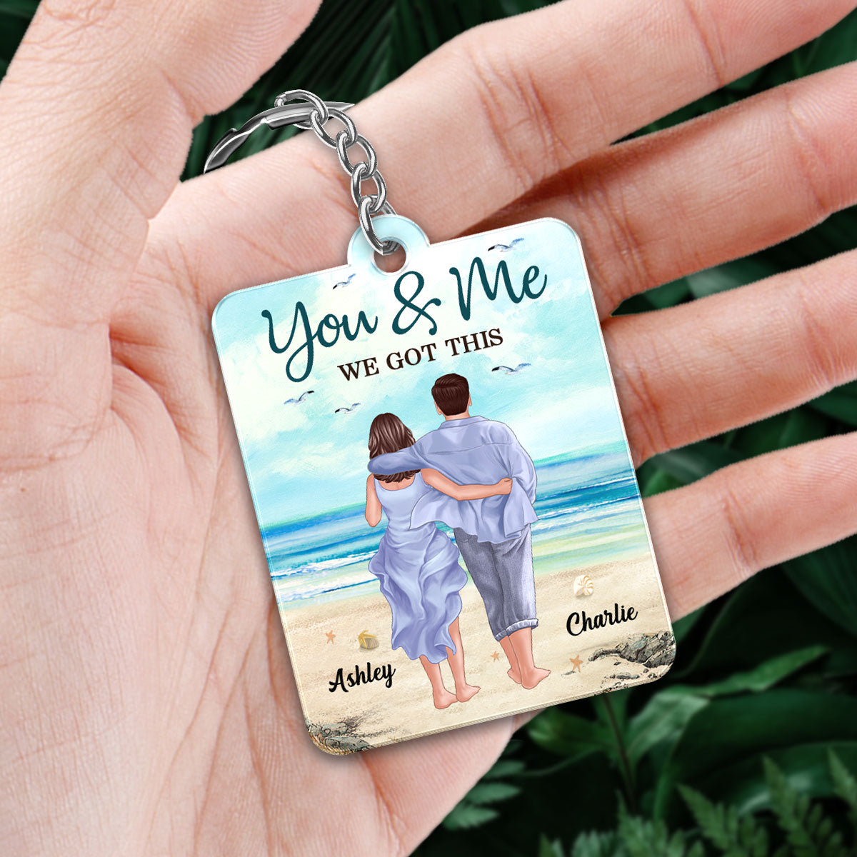 Back View Couple Walking On The Beach Favorite Song Scannable QR Code Personalized Acrylic Keychain