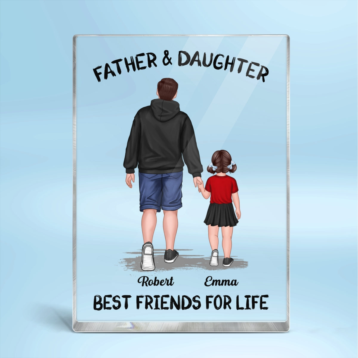 Dad And Kids Daughter Son Walking Best Friends Forever Personalized Vertical Rectangle Acrylic Block Plaque