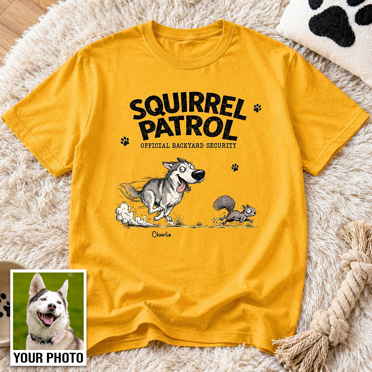 Professional Squirrel Chaser Quirky Dog Portrait From Your Dog Photo - Personalized Shirt - Funny Gift For Dog Lovers