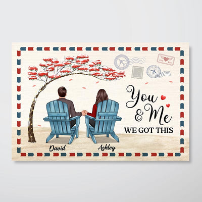 Back View Couple Sitting Under Red Tree Personalized Horizontal Poster