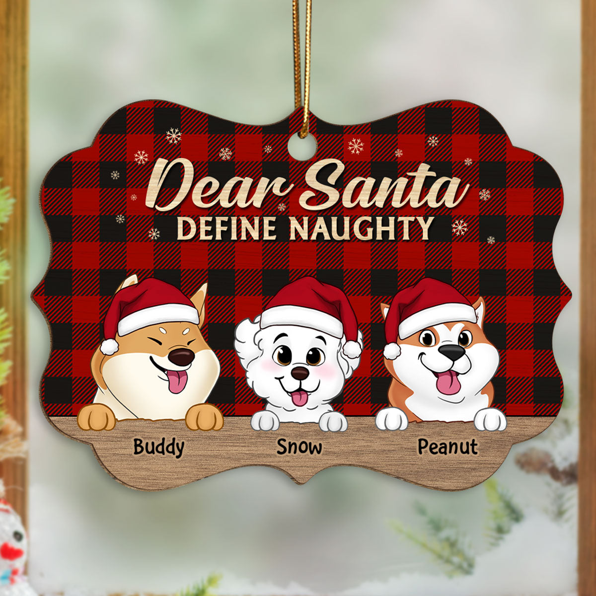 Dear Santa Define Naughty Cute Dogs Christmas Decor Personalized Wooden Ornament