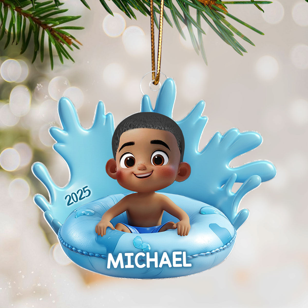 Cute Kid On Inner Tube 3D Effect Swimming Pool - Personalized Acrylic Ornament