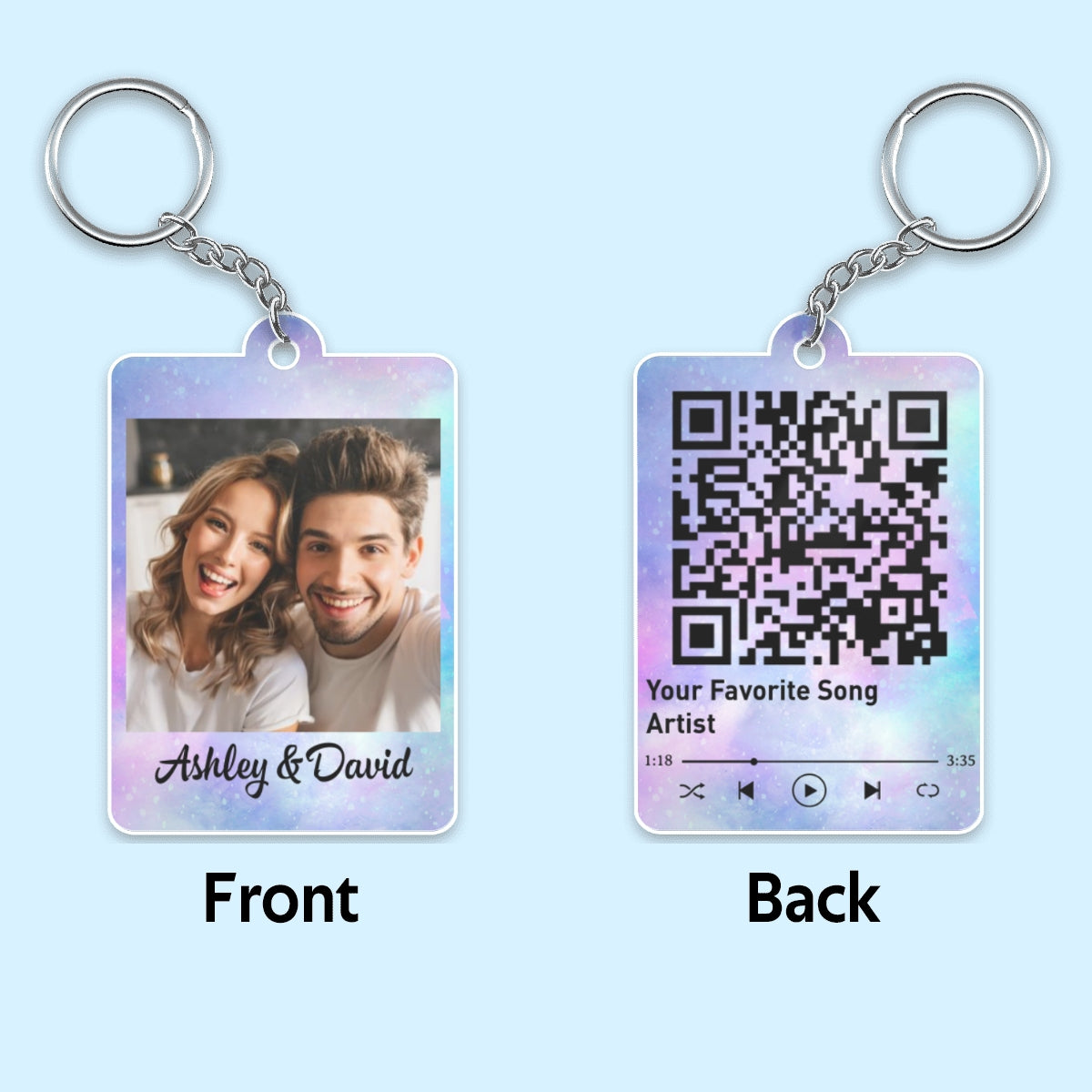 Couple Custom Photo & Favorite Song Scannable QR Code Personalized Acrylic Keychain