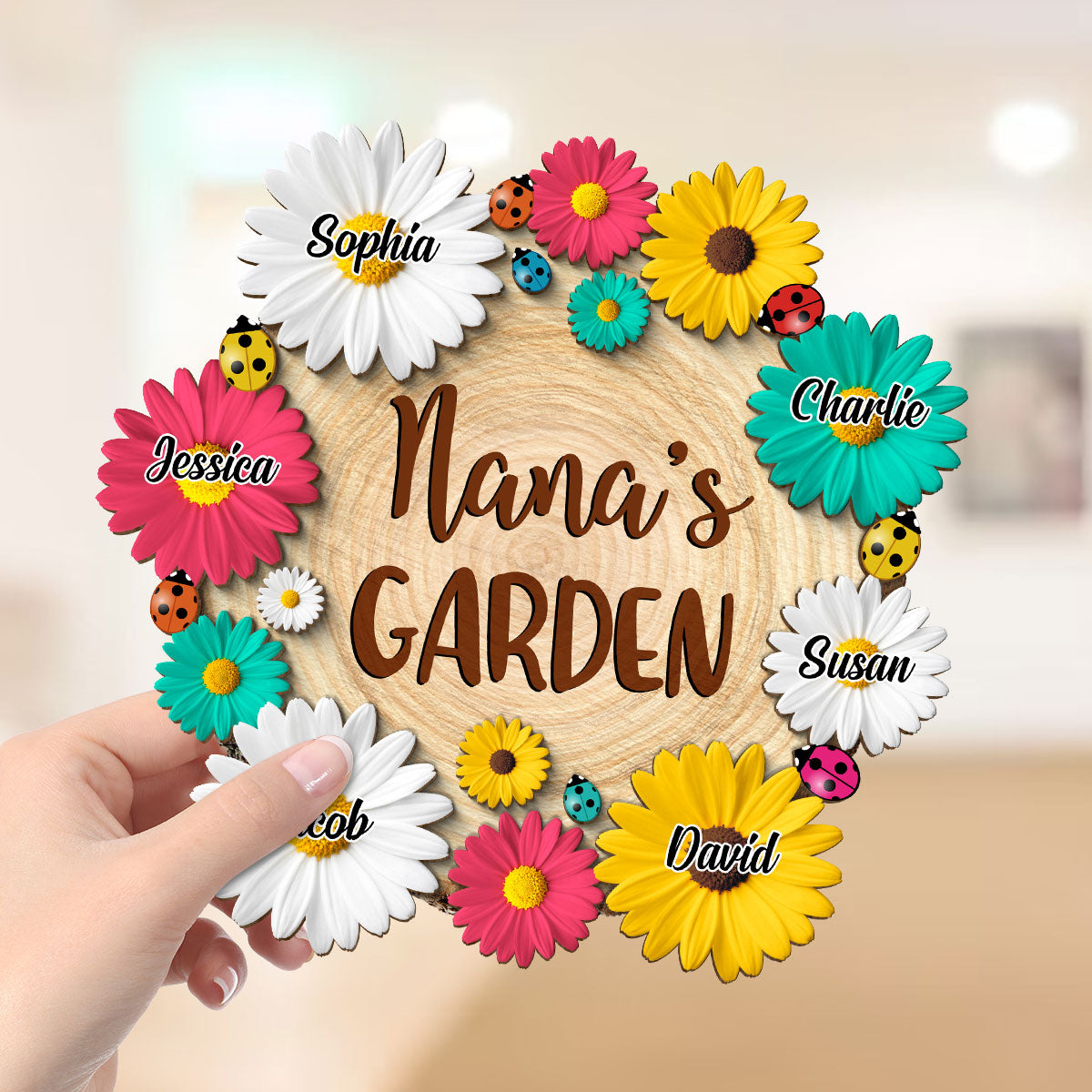 Grandma Mom Garden Flowers Personalized 2-Layer Wooden Plaque