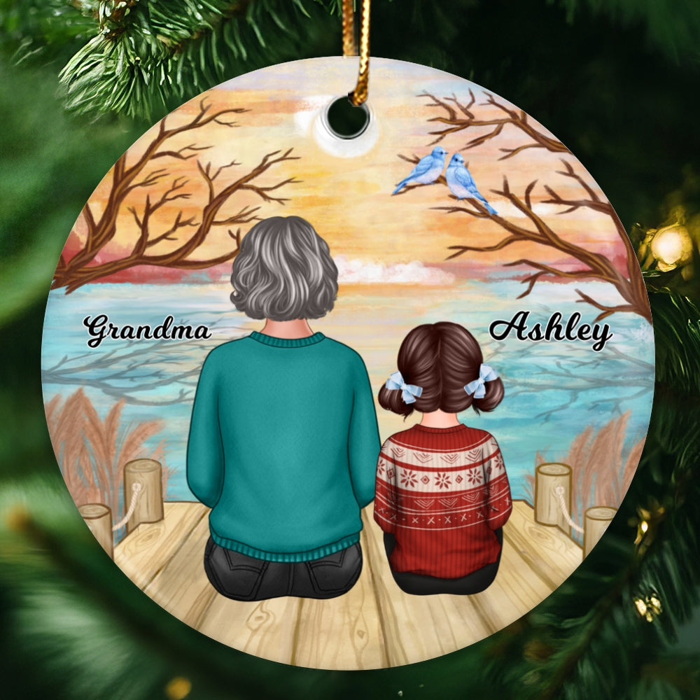 Grandma Grandkids Reflected Lake Personalized Circle Ornament
