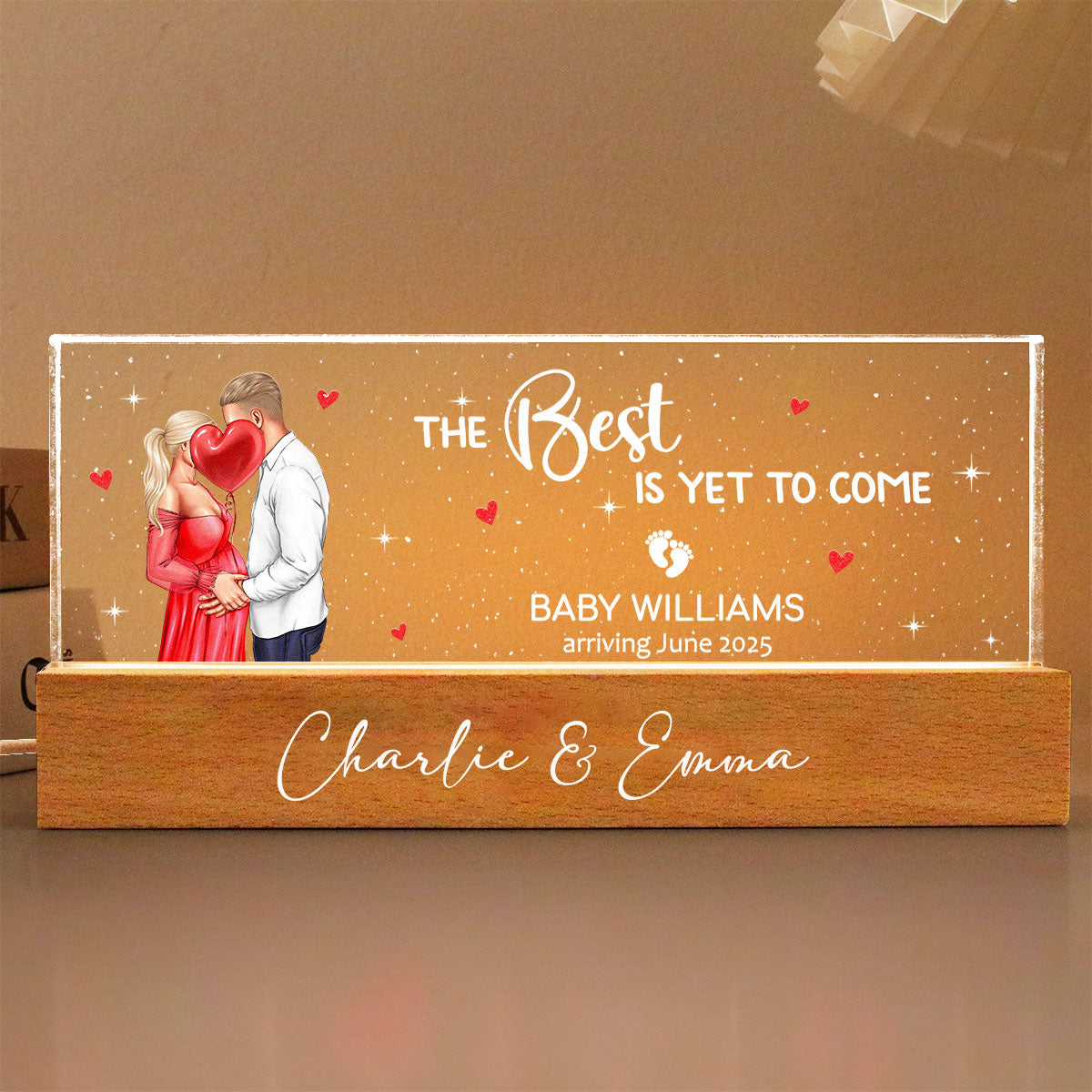 Kissing Couple, Expecting Parents, Pregnancy Couple Personalized Acrylic Block LED Night Light,  Gift, Pregnancy Announcement