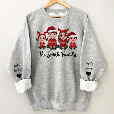 Doll Family Sitting Christmas Personalized Sleeve Printed Sweatshirt