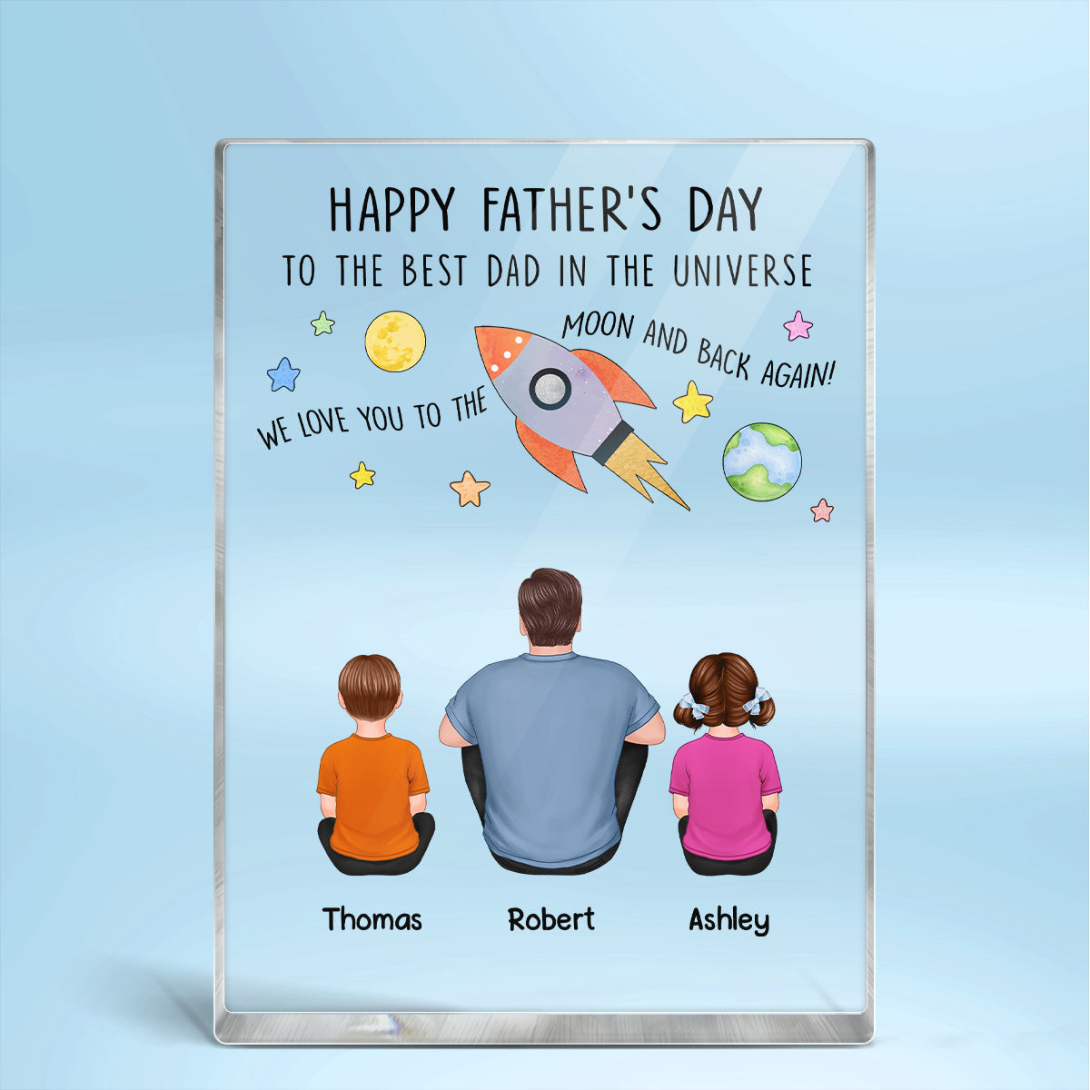 Happy Father‘s Day To The Best Dad In The Universe Back View Man Sitting With Kids Dogs Cats Personalized Vertical Rectangle Acrylic Block Plaque