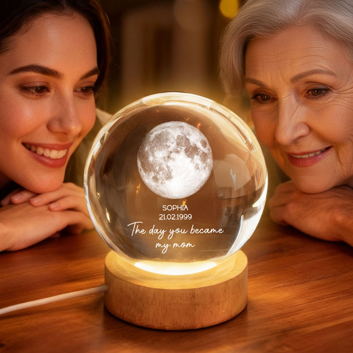 The Day You Became My Mom - Personalized Crystal Ball Night Light - Heartfelt Anniversary Gift for her, for him