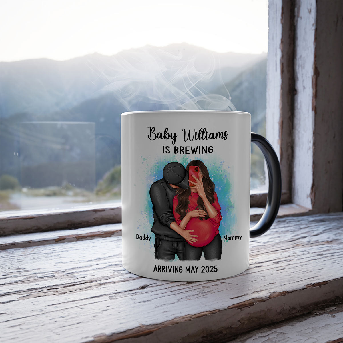 We’re Pregnant Secret Message, Hugging Couple, Hidden message Personalized Color Changing Mug, Pregnancy Reveal, Pregnancy Announcement, Baby Announcement