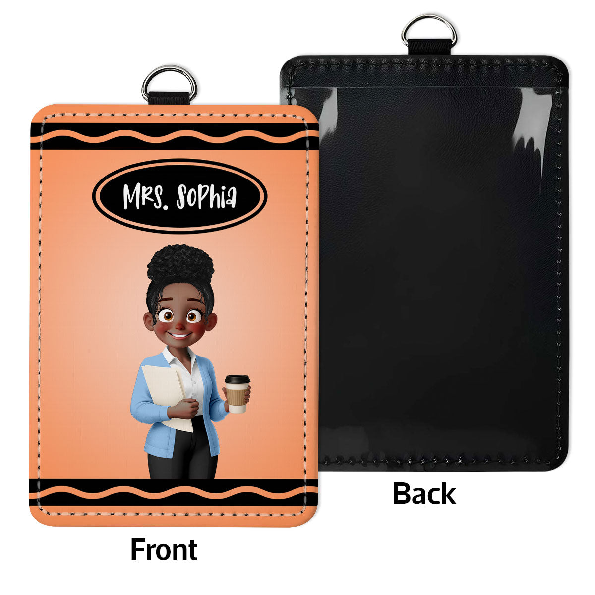 Crayon Themed Cartoon Teacher Personalized ID Badge Holder, Back To School Gift