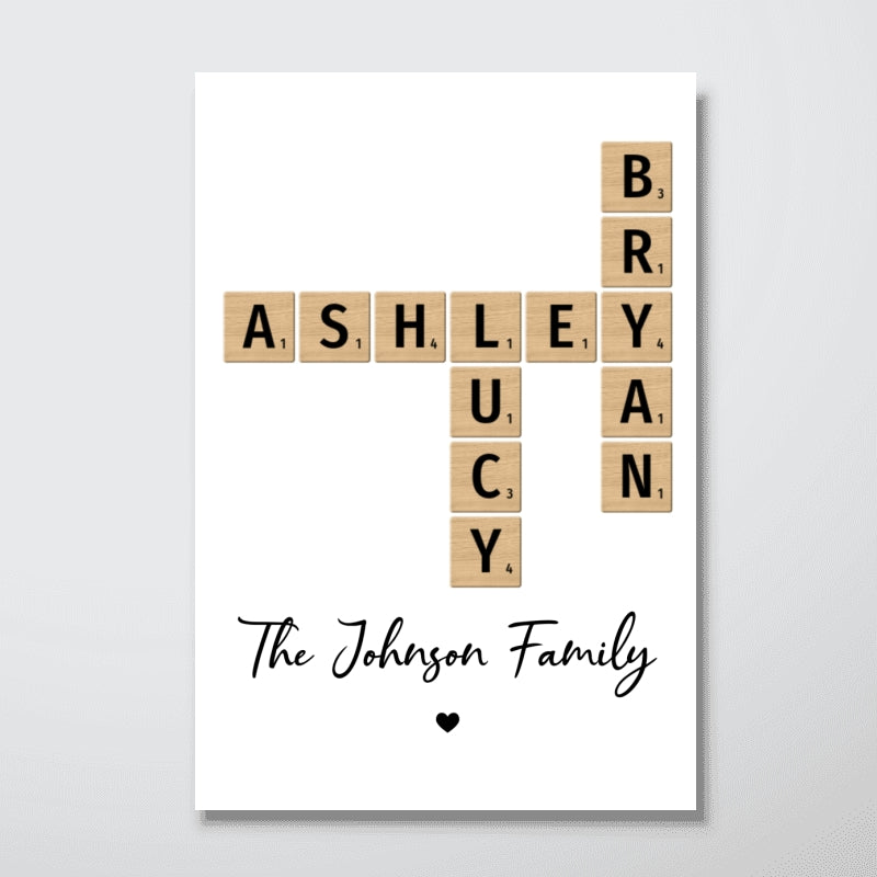 Family Crossword Art - Created In A Moment, Treasured Forever - Personalized Physical and Digital Poster