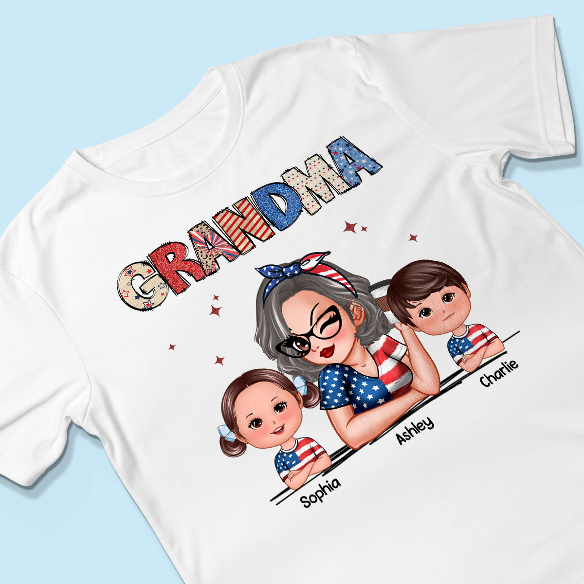 Grandma 4th Of July Sparkly Pattern Personalized Shirt, Independence Day