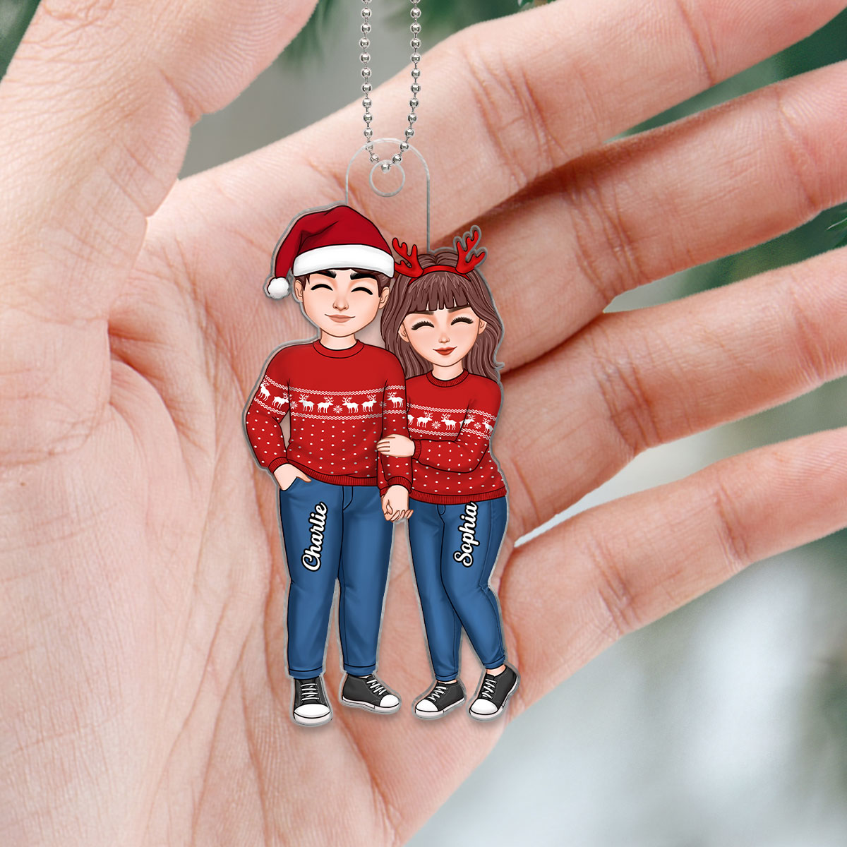 Cute Couple Loves Holding Hand Personalized Acrylic Ornament