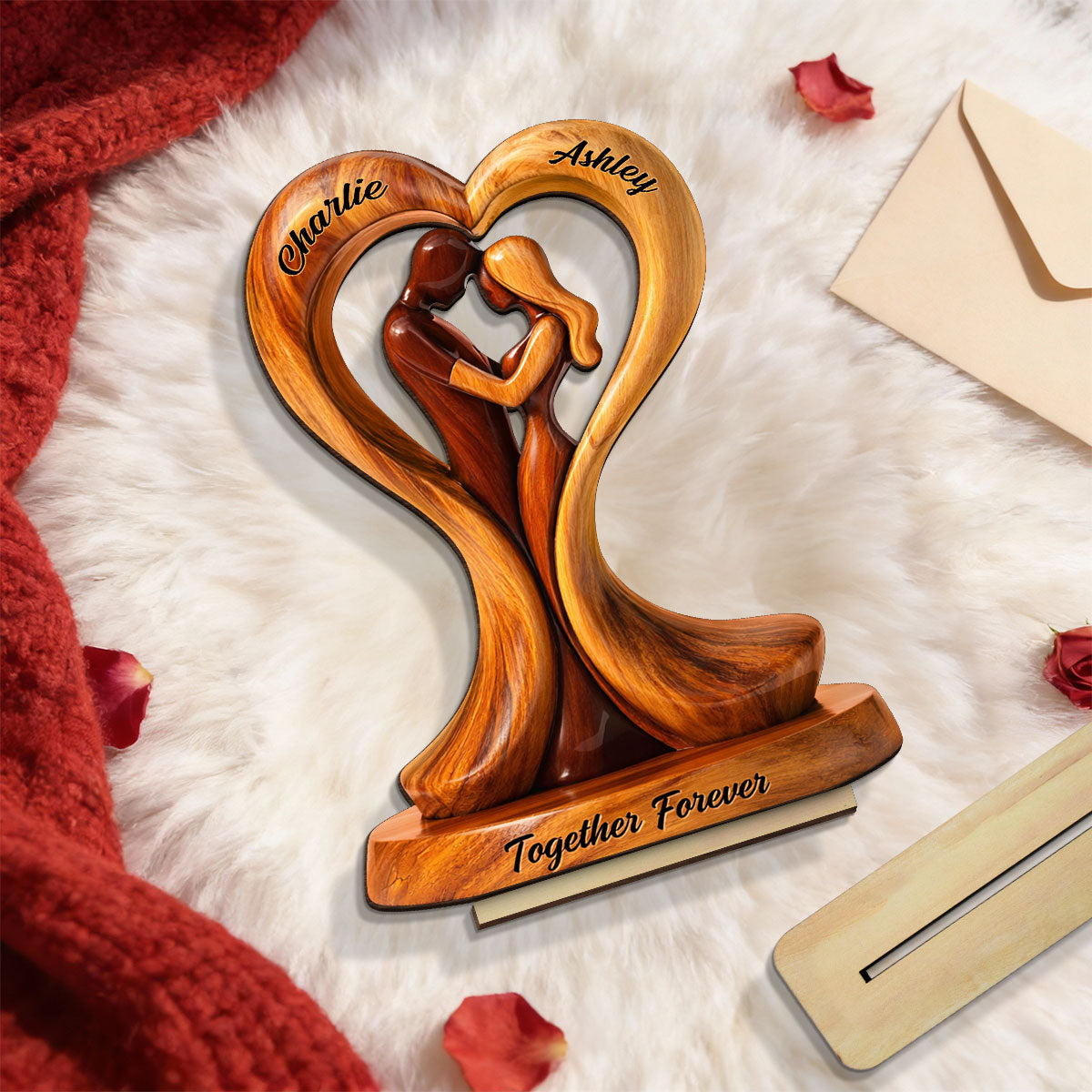 Together Forever Wooden Couple - Personalized 2-Layered Wooden Plaque - Anniversary, Valentine's Day Gift, Gift For Him, Gift For Her