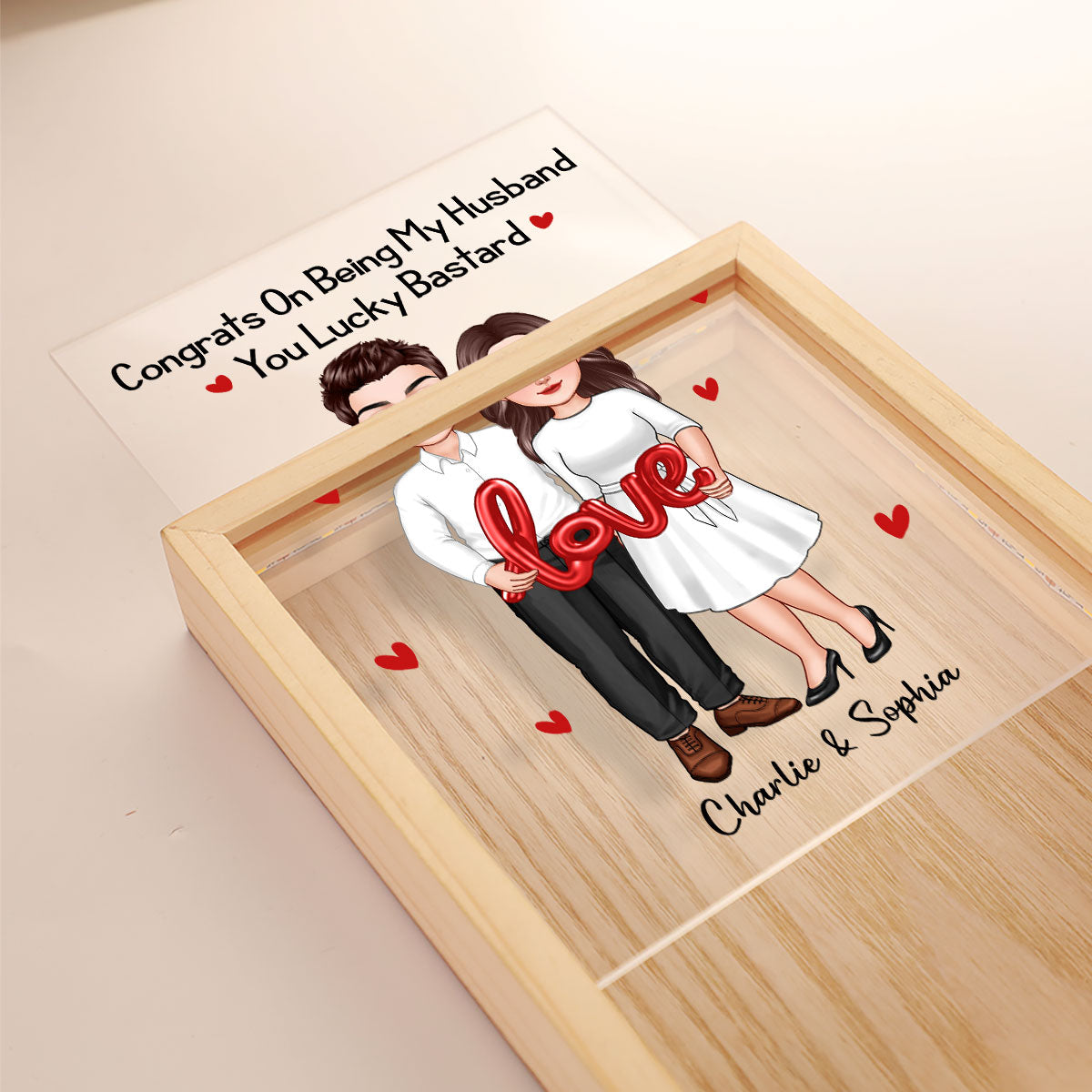 Couple Standing LOVE Balloon Personalized Frame Light Box