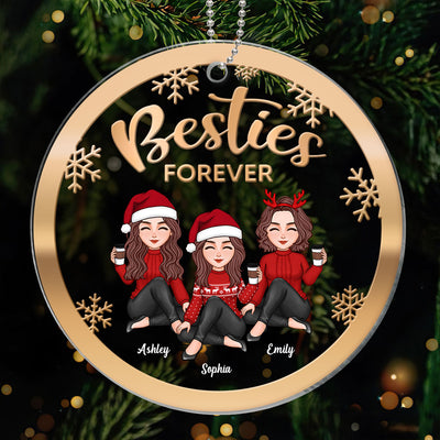 Gradient Christmas Cute Besties Sisters Sitting Personalized Acrylic Ornament