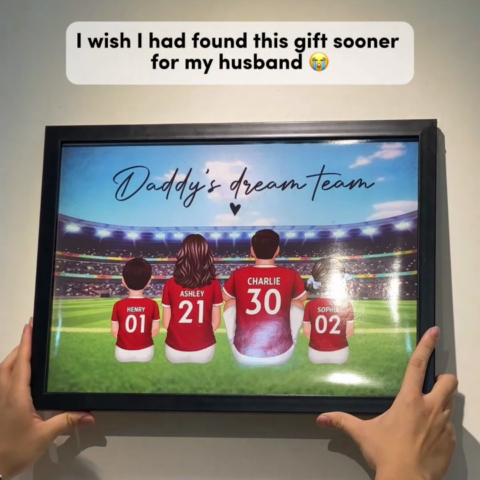 Daddy's Team Soccer Football Family Sitting Personalized Poster, Gift For Family, Dad, Grandpa, Husband