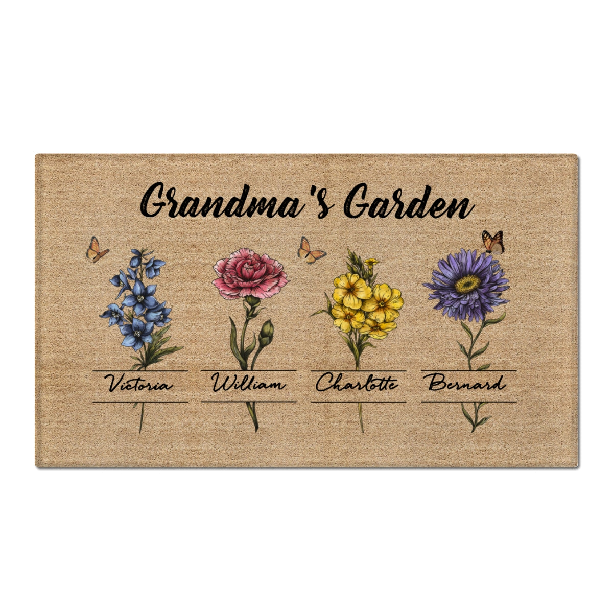 Gift For Grandma Grandma‘s Garden Beautiful Vintage Birth Month Flower With Names Personalized Doormat