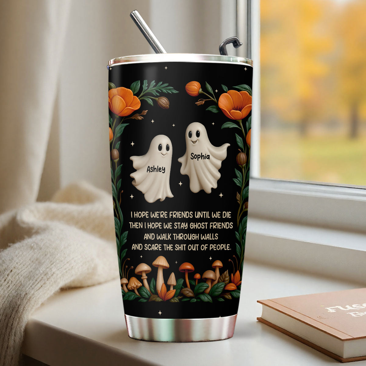 Halloween Best Friends Ghosts 3D Effect Personalized Tumbler, Gift for Besties, Sisters