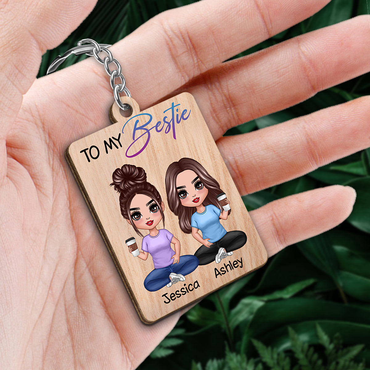 Doll Besties To My Bestie Personalized Wooden Keychain
