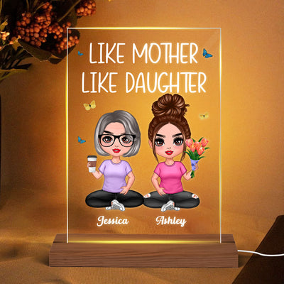 Mother Daughter Doll Sitting Flowers Personalized Acrylic LED Night Light