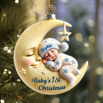 Baby On Moon First Christmas 1st Christmas Keepsake 2D Flat Printed- Personalized Acrylic Ornament