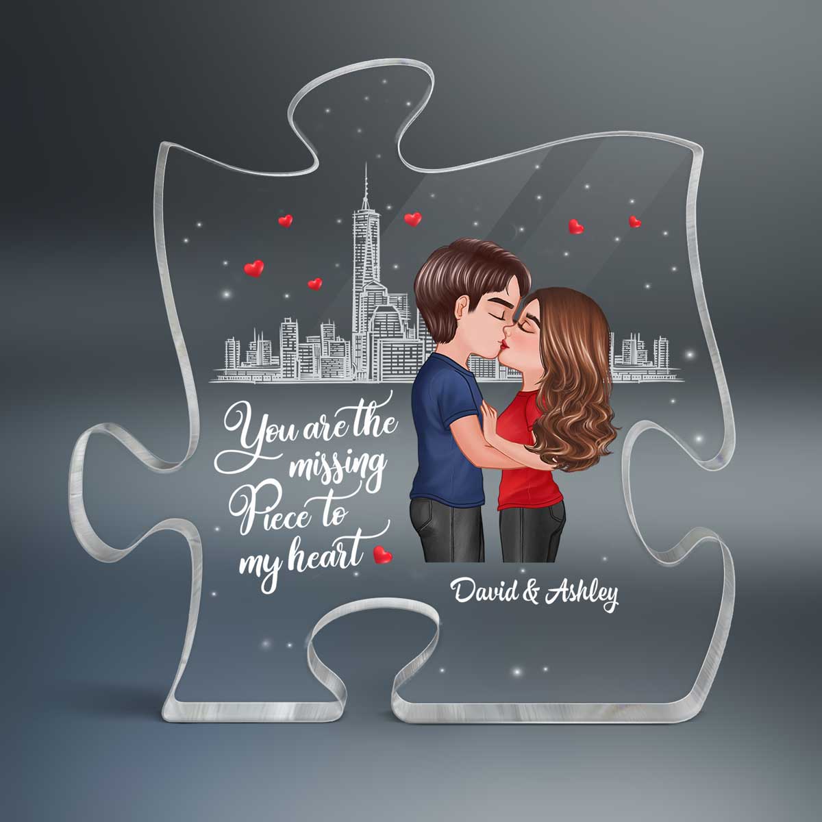 The Missing Piece To My Heart Kissing Doll Couple Personalized Puzzle Acrylic Plaque