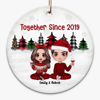 Christmas Tree Leopard Checkered Doll Couple Personalized Circle Ornament