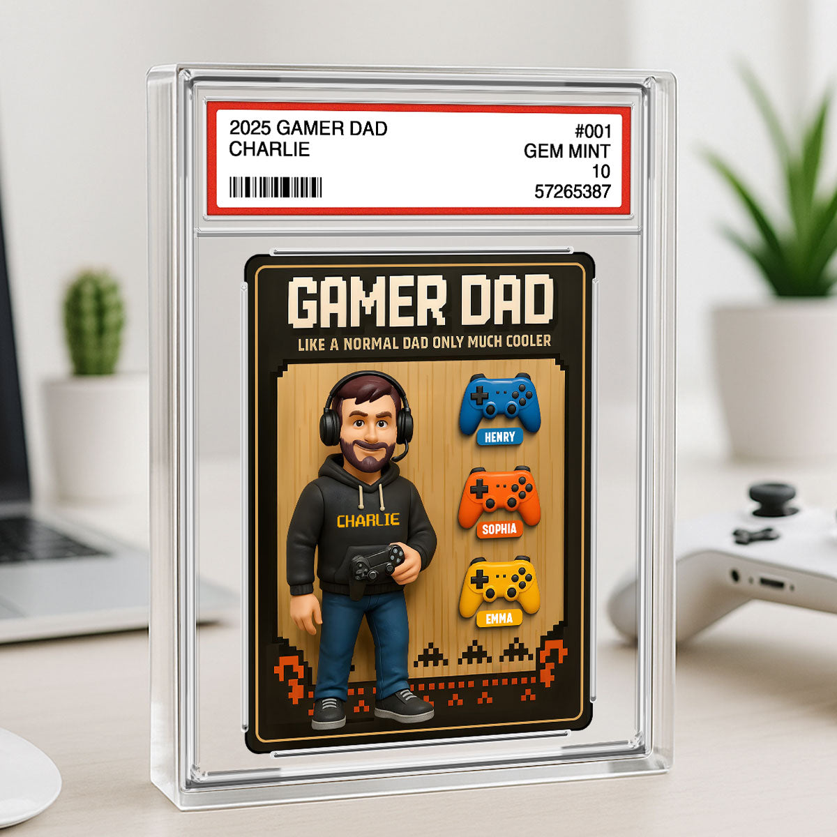 Gamer Dad Trading Card Personalized Acrylic Block Plaque, Father's Day Gift for Gamer Dad