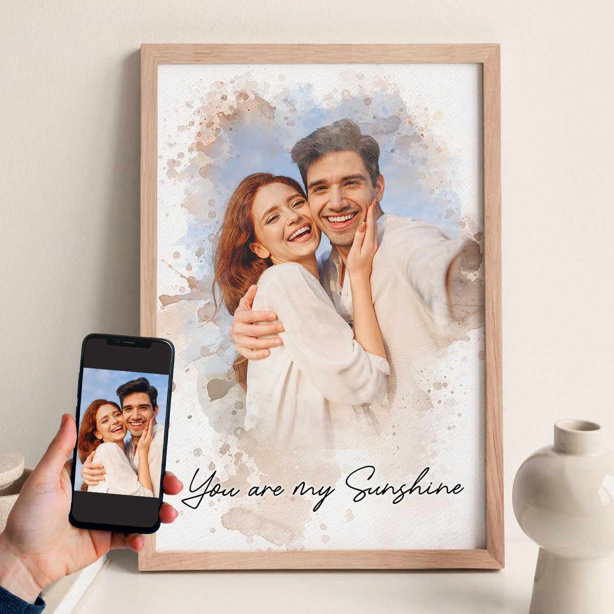 Watercolor Couple Portrait from Photo, Custom Wedding Anniversary Christmas Gift for Wife Husband Parents, Engagement Gift for Friend, Unique Poster Wall Art