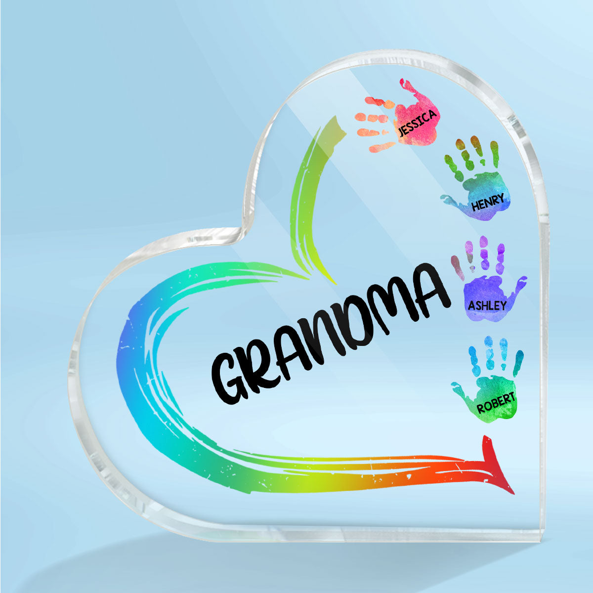 Grandma Mom Heart Hand Print Personalized Acrylic Heart Plaque