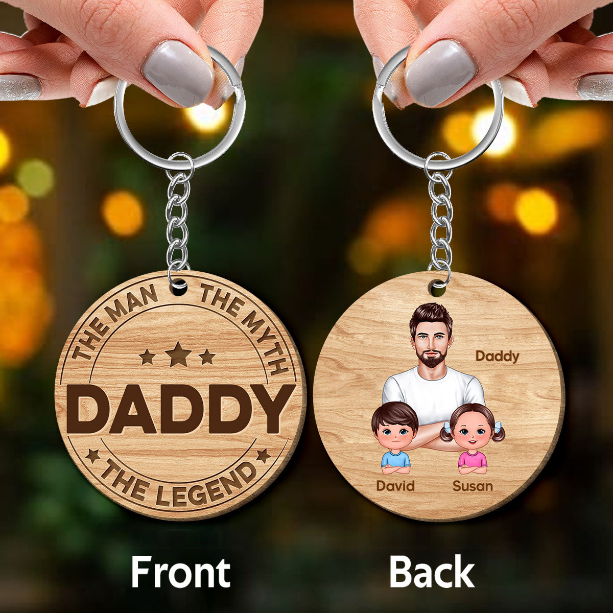 The Man The Myth The Legend Gift For Dad Grandpa Personalized Wooden Keychain