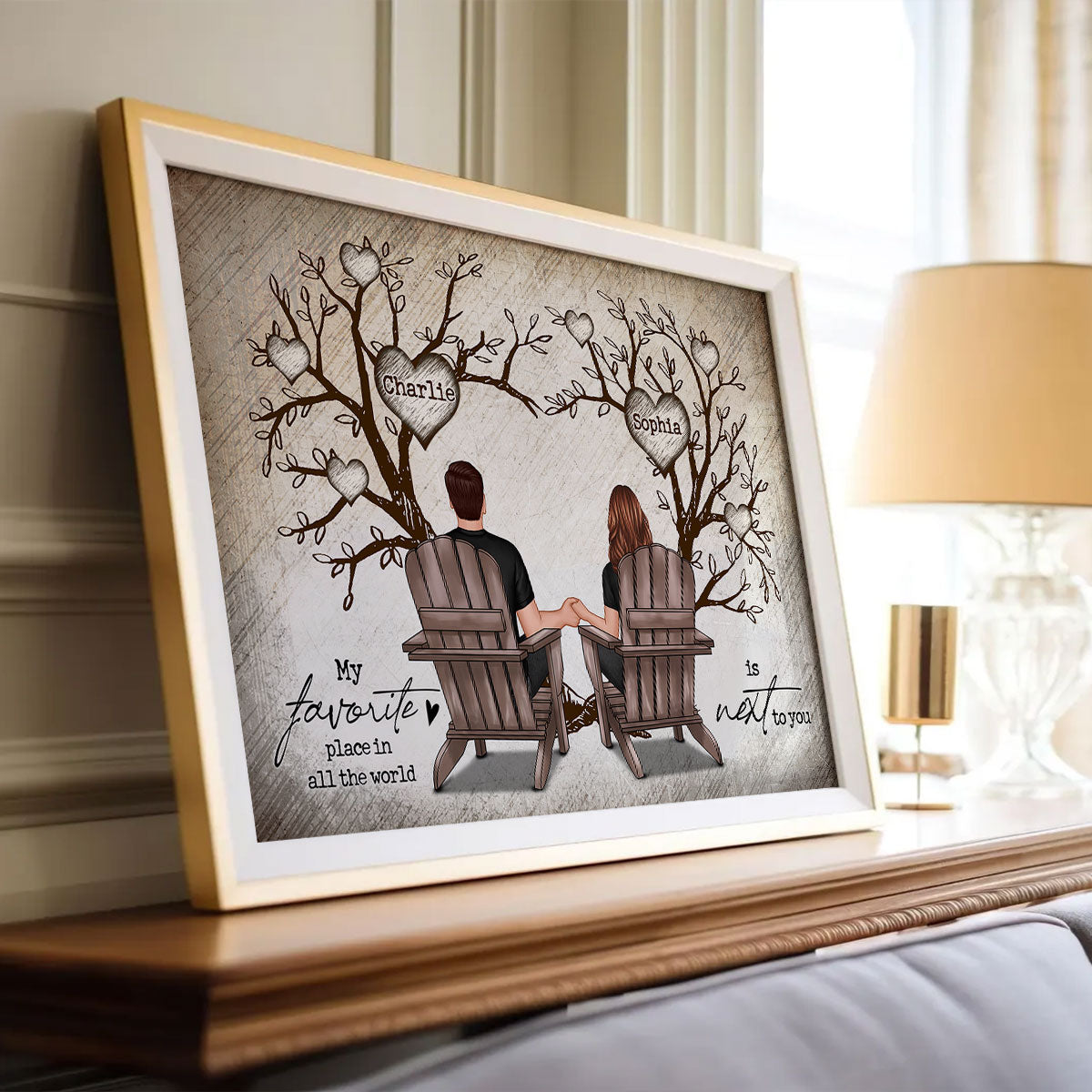 Couple Heart Tree Sitting Personalized Poster, Home Decoration, Anniversary Gift For Couple,  Gift For Him, For Her