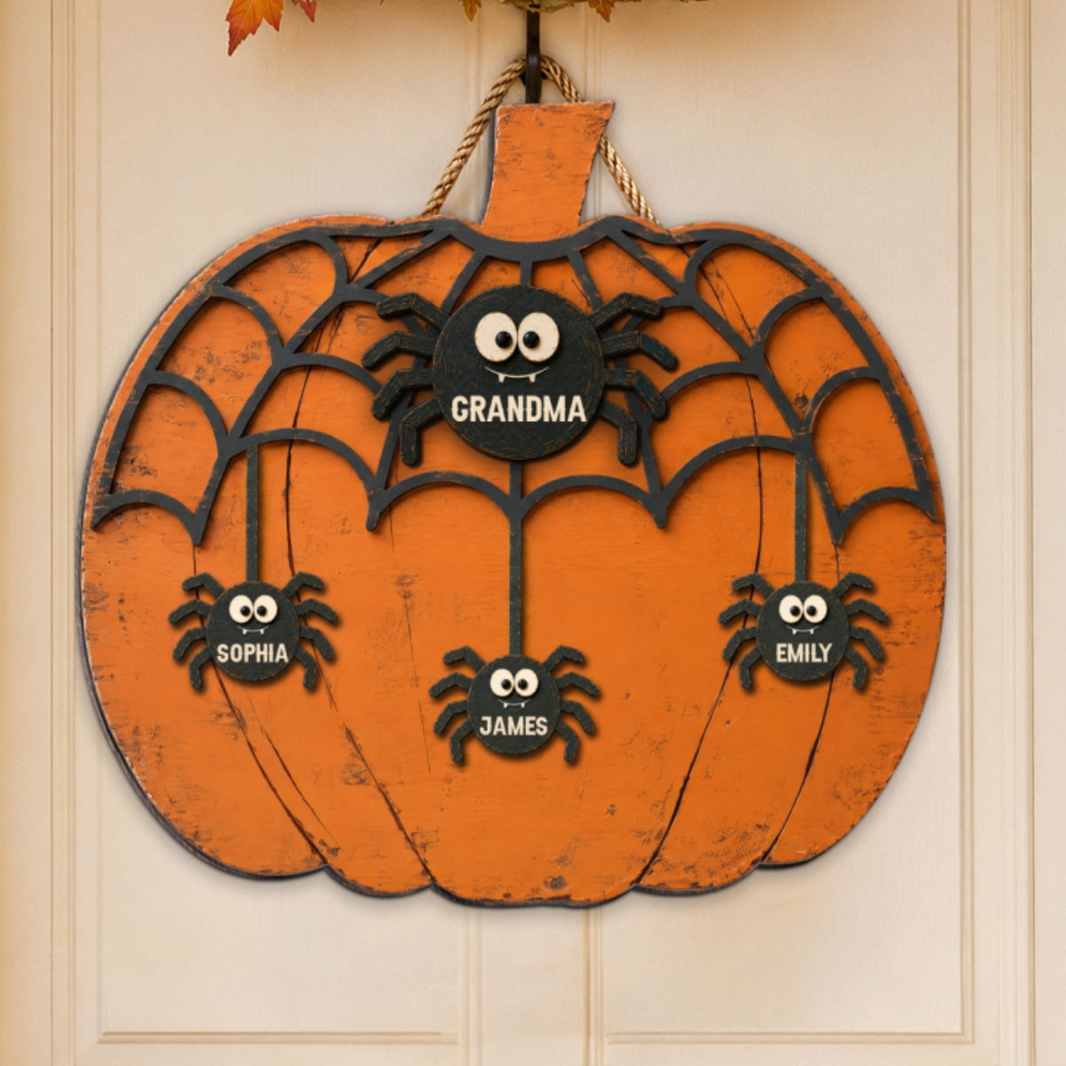Grandma Grandkids Spider Net 2D Flat - Personalized Wood Sign - Halloween Decoration