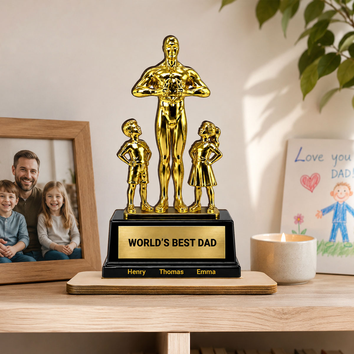 World's Best Dad Trophy - Personalized 2-Layered Wooden Plaque - Father's Day Gift for Dad, Husband