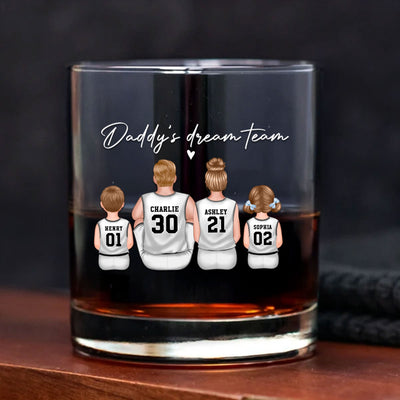 Basketball Daddy's Dream Team - Personalized Whiskey Glass - Gift for Basketball Dads