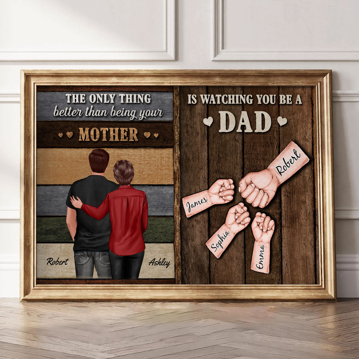 From Mom Dad To Son Watching You Be A Dad Colored Wood Pallets Fist Bumps Personalized Poster, Gift For Son