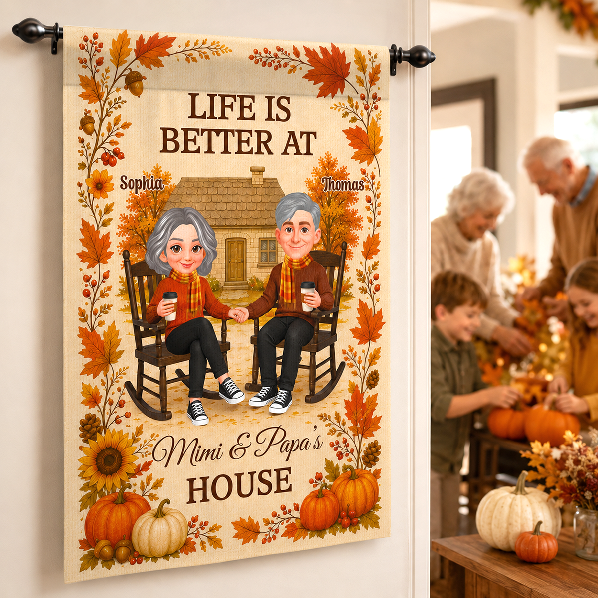 Cozy Fall At Grandparents House - Personalized Garden Flag